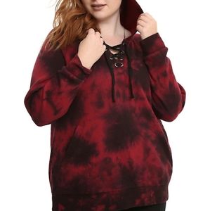 Red and black tie die lace up hoodie